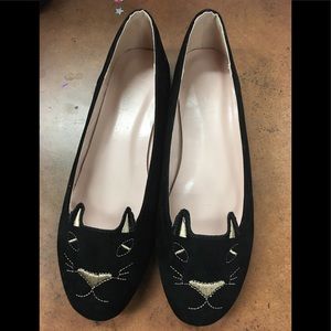 Black velvety cat kitty flats